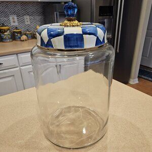 RARE MACKENZIE CHILDS ROYAL CHECK BIGGEST GLASS KITCHEN STORAGE CANISTER JAR